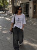 تیشرت زنانه باکسی نخ پنبه پاپیون